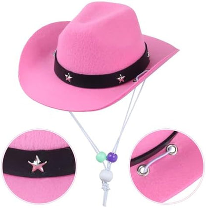 Yewong Pet Cowboy Costume Accessories Dog Cat Pet Size Cowboy Hat and Bandana Scarf West Cowboy Accessories for Puppy Kitten Party Festival and Daily Wearing Set of 2 (Pink) - Image 2