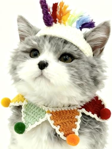 Cat Costume,Unicorn Dog Costume,Handmade Knitted Rainbow Dog Outfit,Cat Birthday Clothes,Pet Cloth for Cats and Small Sized Dogs, Party, Holiday, Daily Wear & Photos - Image 2