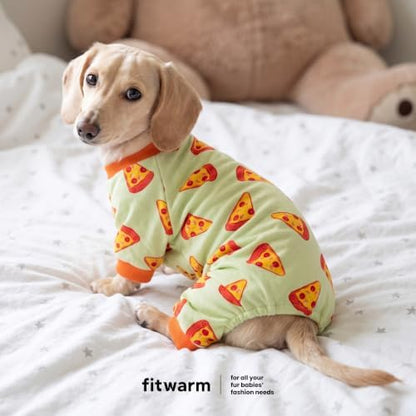 Fitwarm Pizza Dog Fleece Pajamas, Funny Cozy Clothes for Small Dogs Boy Girl, Soft Pet Onesie, Light Green, Orange, Small - Image 4