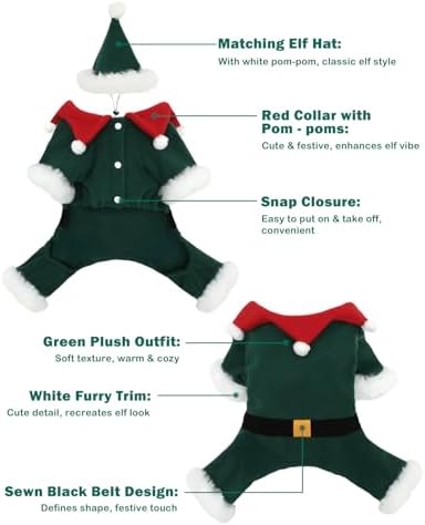 CuteBone Christmas Dog Costumes for Small, Medium, Large Dogs – Elf Pet Cosplay Outfits | Cute Puppy Costume for Holiday Party, Dress-Up, Photo Shoots GBZ07XS - Image 2