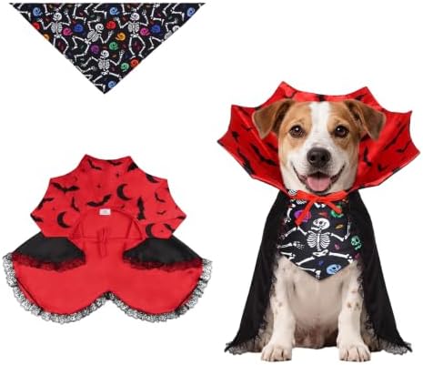 Dog Halloween Costumes with Black Bandana, Dog Vampire Cloak Cape(Red,S) by WINGOIN