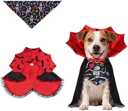 Dog Halloween Costumes with Black Bandana, Dog Vampire Cloak Cape(Red,S) by WINGOIN