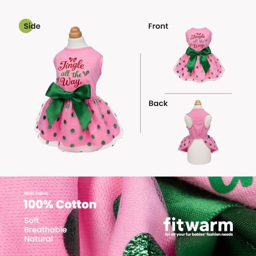 Fitwarm Jingle All the Way Dog Tutu Dress, Charming Christmas Clothes for Small Dogs Girl, Holiday Pet Outfit, Pink, Red, Green, Medium - Image 4