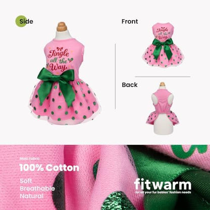 Fitwarm Jingle All the Way Dog Tutu Dress, Charming Christmas Clothes for Small Dogs Girl, Holiday Pet Outfit, Pink, Red, Green, Medium - Image 4
