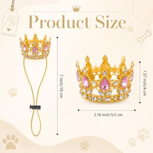 Dog Rhinestone King Crown Pet Queen Crown for Birthday Halloween Costumes (Pink, Gold, Small) - Image 5