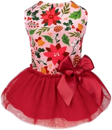 Fitwarm Christmas Flowers Dog Tutu Dress, Elegant Winter Clothes for Small Dogs Girl, Holiday Pet Outfit, Red, Pink, Medium by Fitwarm