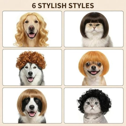 6 Pack Funny Cat and Dog Wigs, Soft Pet Cosplay Costume with Adjustable Straps, for Halloween Christmas Party Dress-Up, Ideal Gift for Pet Lovers - Image 5