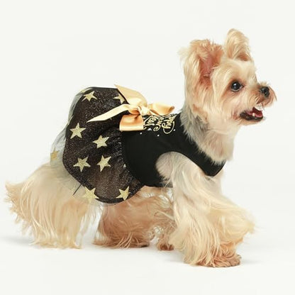 Fitwarm Happy New Year Dog Dress, Sparkly Dog Clothes for Small Dogs Girl, Holiday Pet Tutu Dress, Cat Outfit, Black, Gold, Large - Image 2