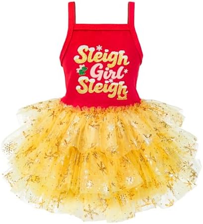 Fitwarm Sleigh Girl Sleigh Dog Tutu Dress, Fancy Christmas Clothes for Small Dogs Girl, Funny Holiday Pet Outfit, Red, Golden Yellow, Large by Fitwarm