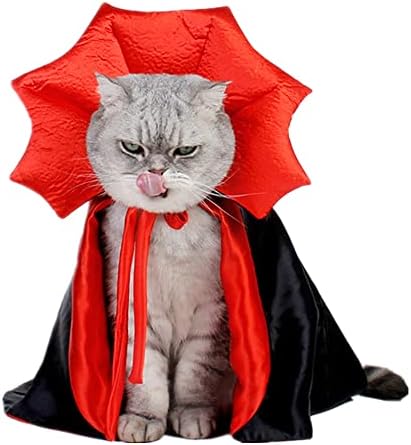 Funny Halloween Dog Cat Vampire Cloak Costume Stand-Collar Design Pet Cape Cosplay Apparel Holiday Party Dress Up Decoration(Vampire,S) by WizBBQT