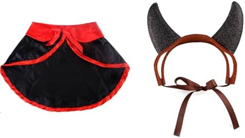 Elegant little tail Halloween Dog Costume 2 Pack Cute Cat Dog Cape Cosplay Devil Hat Headband Adjustable Vampire Cloak Demon Hair Hoop Funny Pet Cape Outfits for Small Medium Dogs Holiday Supplies by Elegantlittletail