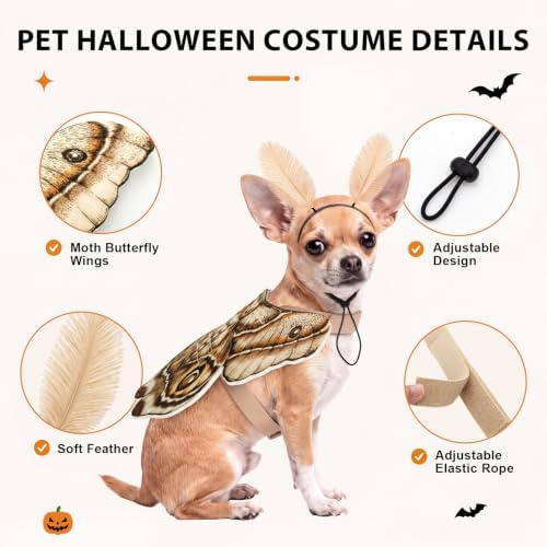 Tallew 2 Pcs Dog Halloween Costumes Moth Butterfly Wings,S,Grayish White - Image 3