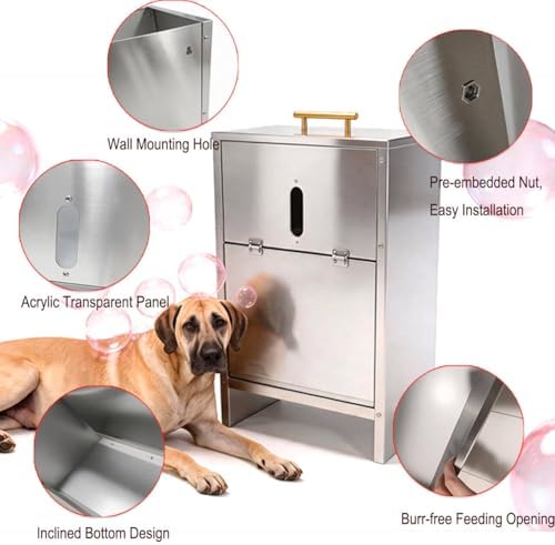 Automatic Dog Feeder Large Breed - Stainless Steel - 50LBs Dog Food Feeder for Kibble Outdoor Gravity Self Feeding for Medium, Large Dog Breeds, Pre-Installed Nuts for Easy Assembly