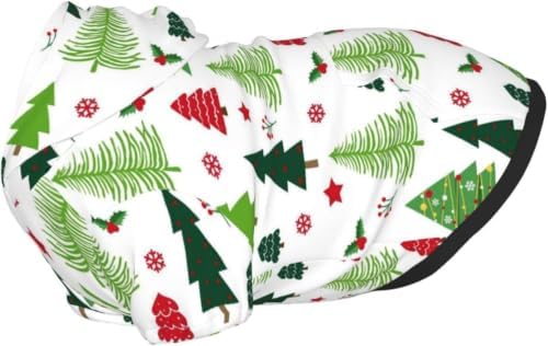 Christmas Dog Hoodie, White Tree Print, with Leash Hole - Image 3