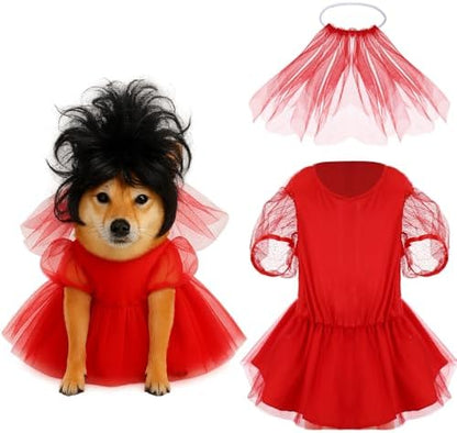 2 Pcs Halloween Dog Beetle Costume, Red Tulle Dress Black Wig by Huhumy