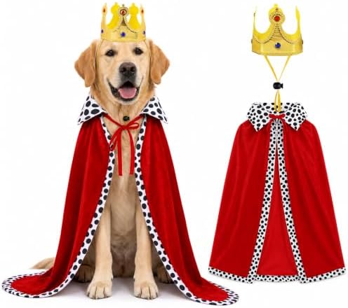 Dog Halloween Costumes for Large Dogs, 2-Piece King Cape Crown Set by PWMENLK