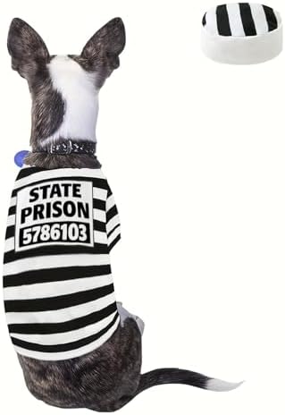 Halloween Dog Prisoner Costume Furry Inmate Outfit for Pet Dogs (White,L) by Unknown