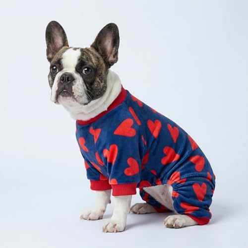 Fitwarm Valentines Day Sweet Hearts Dog Pajamas, Dog Winter Clothes for Small Dogs Girl Boy, Lightweight Velvet Pet Jumpsuit, Cat Onesie, Dark Blue, Red, XL - Image 4