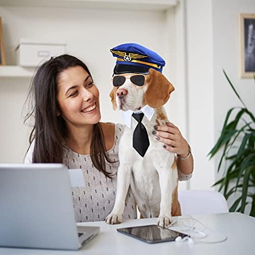 Yewong 3 Pieces Pet Captain Pilot Costume Accessory Set Dog Cat Pilot Hat Formal Necktie Collar Pilot Costume Accessories for Pet Pilot Fancy Dress Halloween Party (Set-C) - Image 7