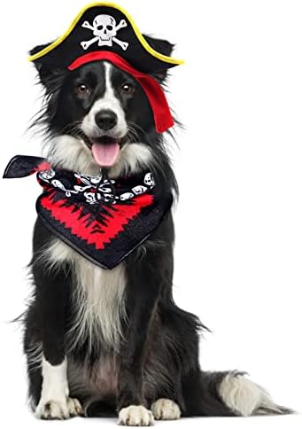 2 Pieces Skull Print Pet Pirate Hat with Pirate Skull Bandana Dog Cat Captain Cap Halloween Pirate Cosplay Costume Halloween Party Hat Dress Up Costume Accessories (A) One Size - Image 5