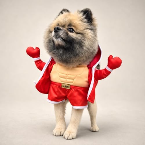 Muscular Boxer Pet Halloween Costume with Hooded Robe - Small to Medium-Large Breed Funny Clothes Outfit Apparel (Small) - Image 3