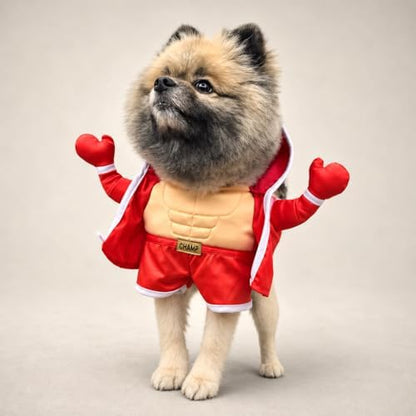 Muscular Boxer Pet Halloween Costume with Hooded Robe - Small to Medium-Large Breed Funny Clothes Outfit Apparel (Small) - Image 3