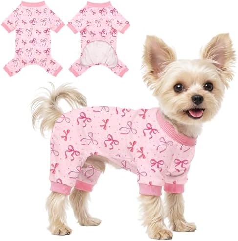Dog Pajamas for Small Medium Dogs Pjs Pink Bow Dog Onesie Breathable Puppy Pj Pet Stretchy Soft Sleepwear for Spring Summer Costume-S by Ruirichfun