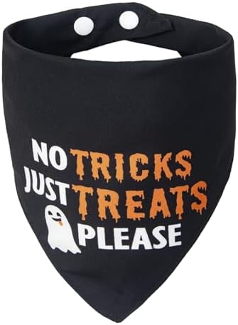 Halloween Dog Bandanas with No Tricks Just Treats Sign, 7-30lbs Pet by ICEMOOD