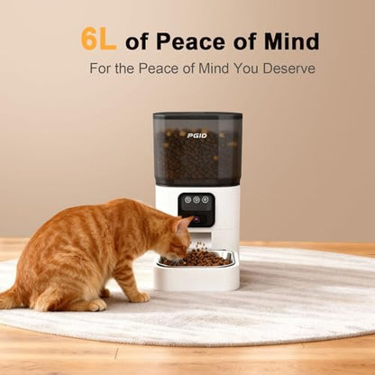Automatic Cat Feeder with Camera, 1080P HD Video with Night Vision, 2.4G WiFi Pet Feeder for Cat & Small Dog, 2-Way Audio & Meal Call Pet Food Dispenser, Motion Capturing Auto Dog Feeder 6L