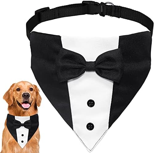 GOYOSWA Dog Tuxedo Suit Wedding Bandana Collar with Bow Tie, Adjustable Formal Dog Tux, Engagement Birthday Tuxedo for Small Medium Large Dogs Pets (Large: Neck 15”-25”) by GOYOSWA