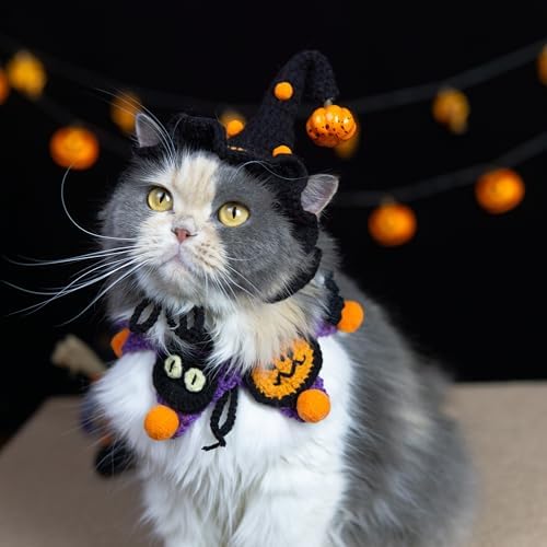 Halloween Dog Costume - Black Witch Hat & Halloween Outfit for Cats and Small Sized Dogs,Handmade Festive Halloween Pet Apparel with Pumpkin Design for Party & Photos - Image 6