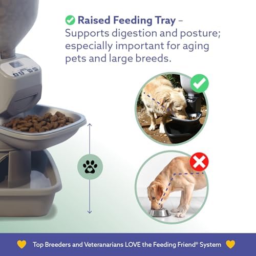 Feeding Friend® Automatic Dog & Cat Food Feeder with Water Dispenser, Portion Control, OLED Display, Anti-Jam Design, Battery Operated, for Pets 4–15 lb, Taupe