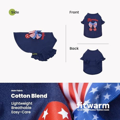 Fitwarm America Cherry Dog Shirt, Patriotic Clothes for Small Dogs Boy Girl, Lightweight 4th of July Pet Outfit, Red, White, Blue, Large - Image 3