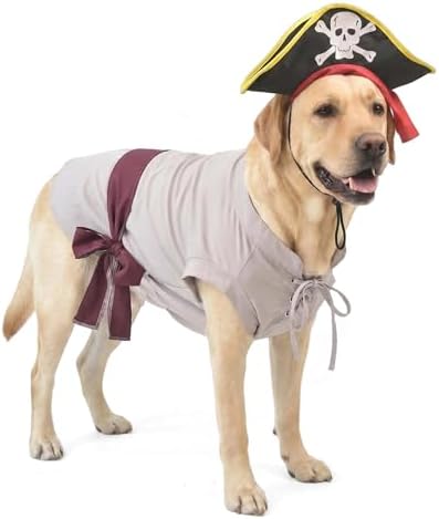 FLAdorepet Halloween Large Dog Renaissance Pirate Costume Shirt and Hat,5XL by FLAdorepet