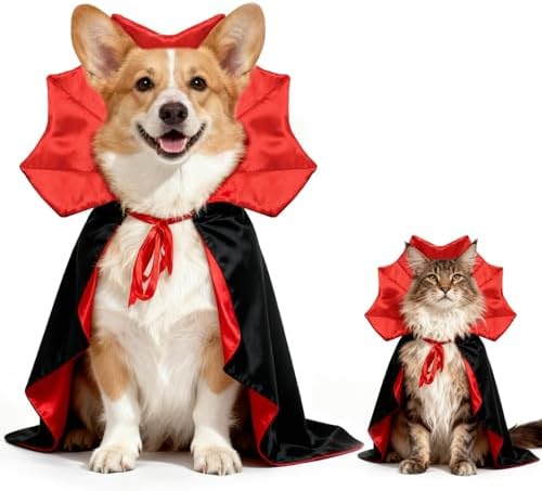 Olanrun Dog Costume - Dog Halloween Costumes Vampire Cloak, Wizard Outfit, Witch Cosplay Apparel Cape - Funny Party Dress Up Halloween Pet Costumes for Small Dogs, Cats (Black Red) by OLANRUN