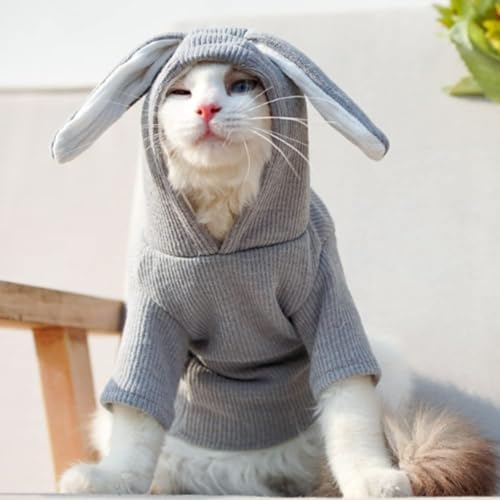 ANIAC Pet Hoodie Cat Rabbit Outfit with Bunny Ears Cute Sweatshirt Spring and Autumn Puppy Knitted Sweater Kitty Soft Knitwear (XXL-Large, Grey) - Image 4