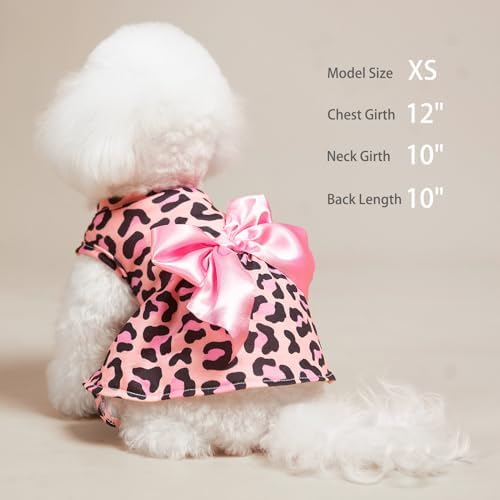 PUPTECK Fashionable Dog Dress with Bow Puppy Clothes, Pink Leopard Print M - Image 5