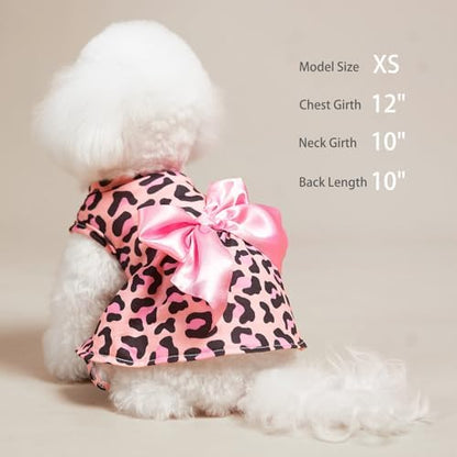 PUPTECK Fashionable Dog Dress with Bow Puppy Clothes, Pink Leopard Print M - Image 5