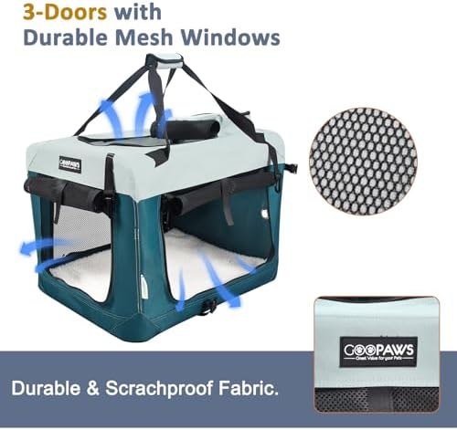 JESPET 3 Door Soft Dog Crates Kennel, Collapsible Travel Pet Carrier