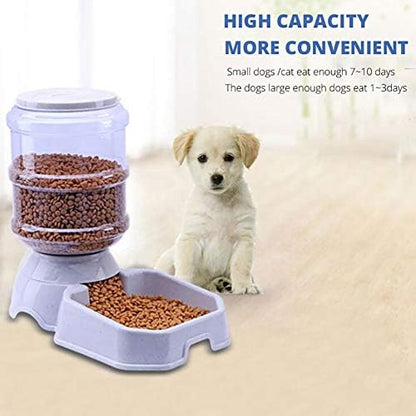 Dog Cat Large Automatic Feeder Bowl Food Water Dispenser Non-Spill Pet Container Flatware 3.8L - Black for Water Apple