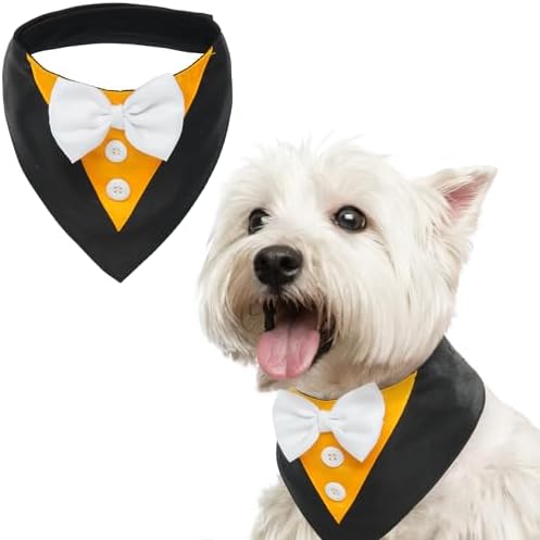 FUAMEY Dog Tuxedo Bandana with Bowtie Fall Halloween Costumes for Dogs by FUAMEY