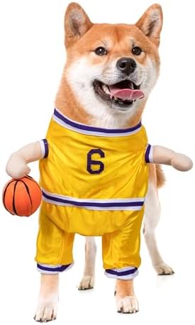DELIFUR Dog Basketball Player Costume - Pet Halloween Costume Adjustable Funny Dress Up Sports Outfit Cosplay Clothes for Small Medium Dog (Yellow Basketball, Medium) by DELIFUR