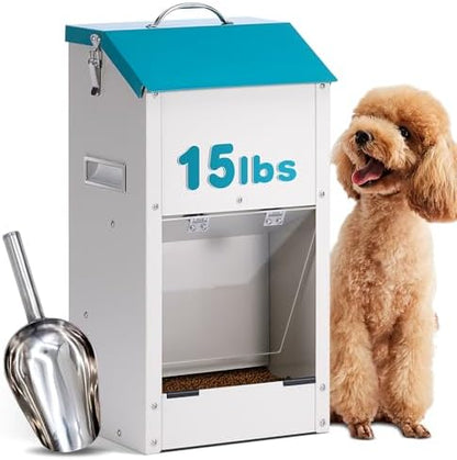 Galvanized Gravity Automatic Dog Feeder 15 lbs Outdoor Dog Feeders
