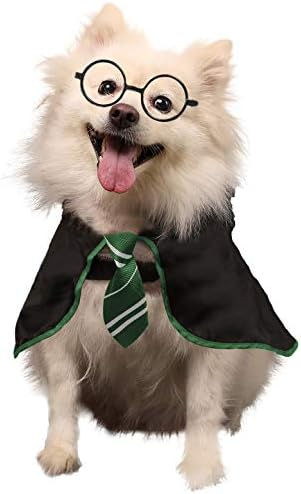 Halloween Dog Costume Wizard Pet Shirt Funny Cat Clothes for Dogs Cats Clothing Outfits with Glasses (Medium,Green) by COOMOUR