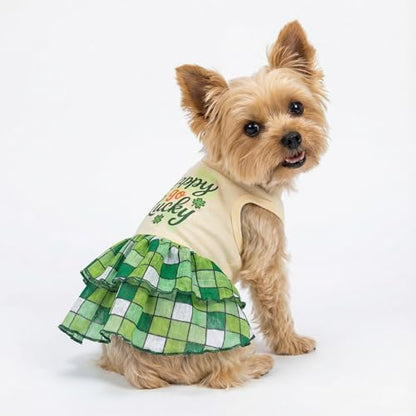 Fitwarm Happy Go Lucky Dog Dress, St Patricks Day Dog Clothes for Small Dogs Girl, Funny Pet Outfit, Green, Light Yellow, XS - Image 7