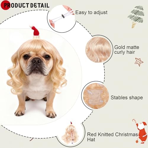 HOWWFALY Dog Costume Long Blonde CurlyWigs with Small Red Christmas Hat StylingCute Funny Pet Costumes AccessoriesDecoration for Halloween, Christmas, Parties - Image 2