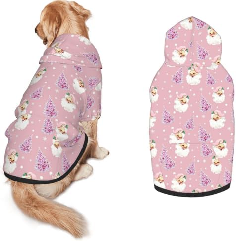 Christmas Dog Hoodie, Pink Santa Print, with Leash Hole by Jagfhhs