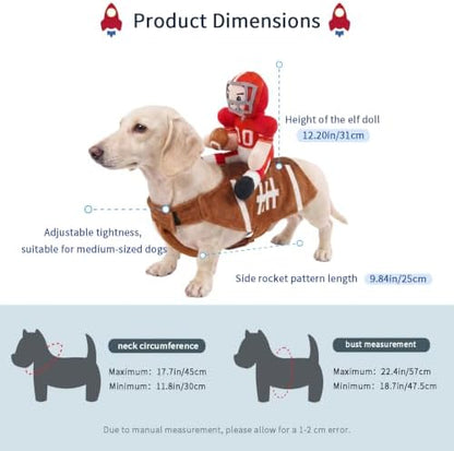 Dog Football Costume with Football Player Rider Funny Dog Costume for Large Dogs Cute Pet Costume Dachshund Outfits Pets Cosplay Clothes for Party (Large) - Image 3