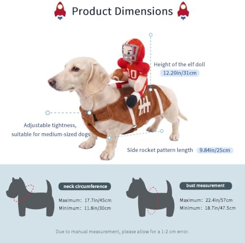 Dog Football Costume with Football Player Rider Funny Dog Costume for Medium Dogs Cute Weiner Dog Costume Dachshund Outfits Pets Cosplay Clothes for Party(Medium) - Image 2