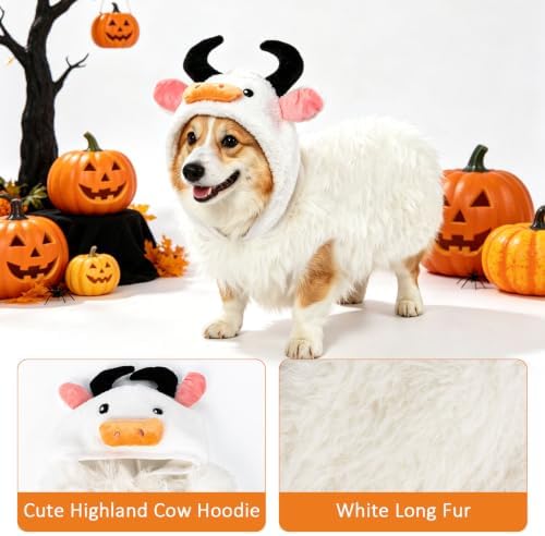 Hotumn White Highland Cow Dog Halloween Costume for Small Pets (Small) - Image 3